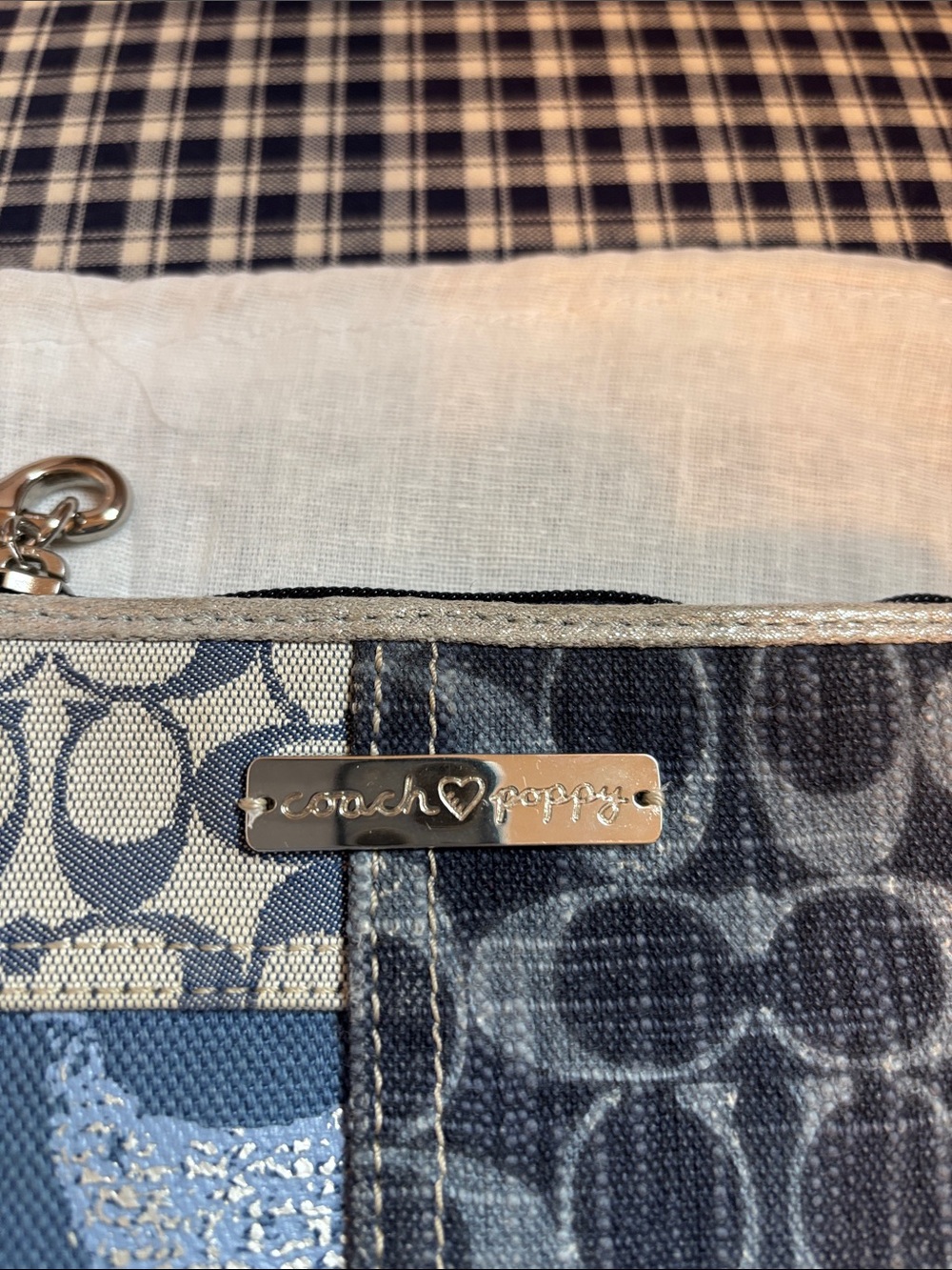 Coach Patchwork Signature Wristlet in Beige, Brown and Silver - Picture 3 of 10